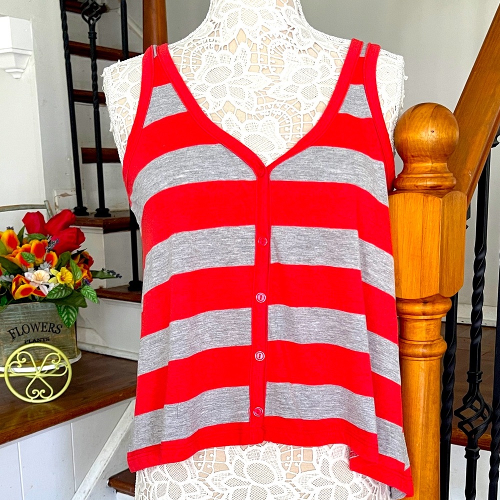 NWT Soprano red orange and gray striped tank top